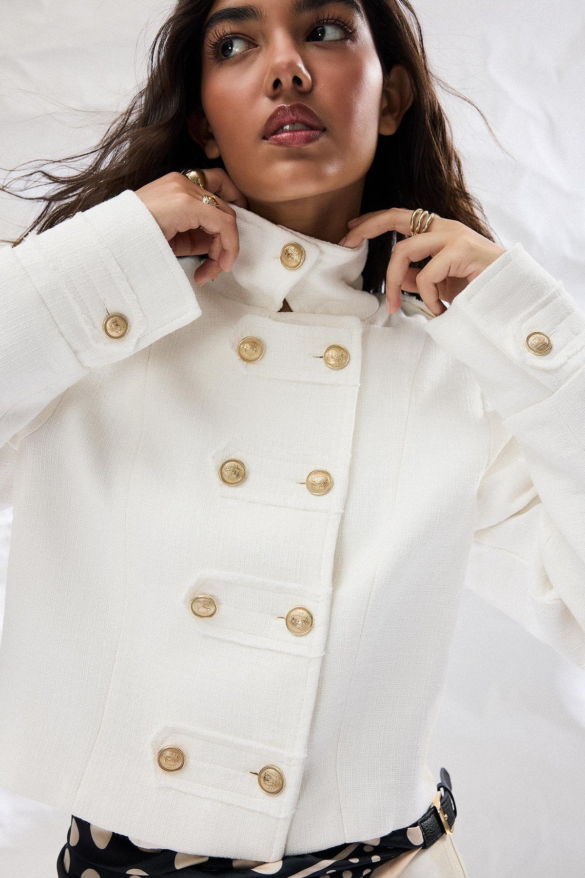 High Collar Tweed Napoleon Jacket