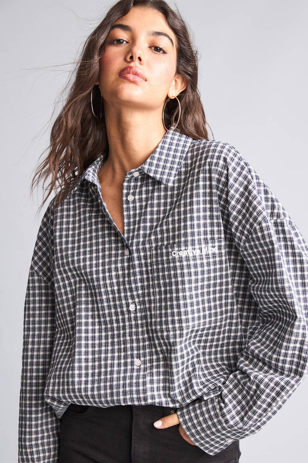 Cotton Overless Check Seersucker Textured Long Sleeve Red Shirt