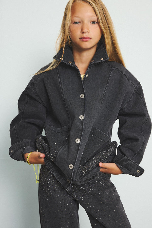 100% Cotton High Collar Jean Jacket Girls