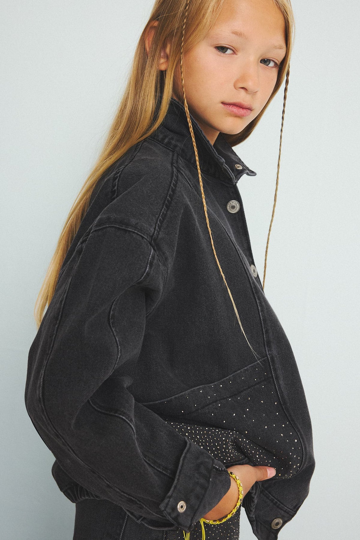 100% Cotton High Collar Jean Jacket Girls