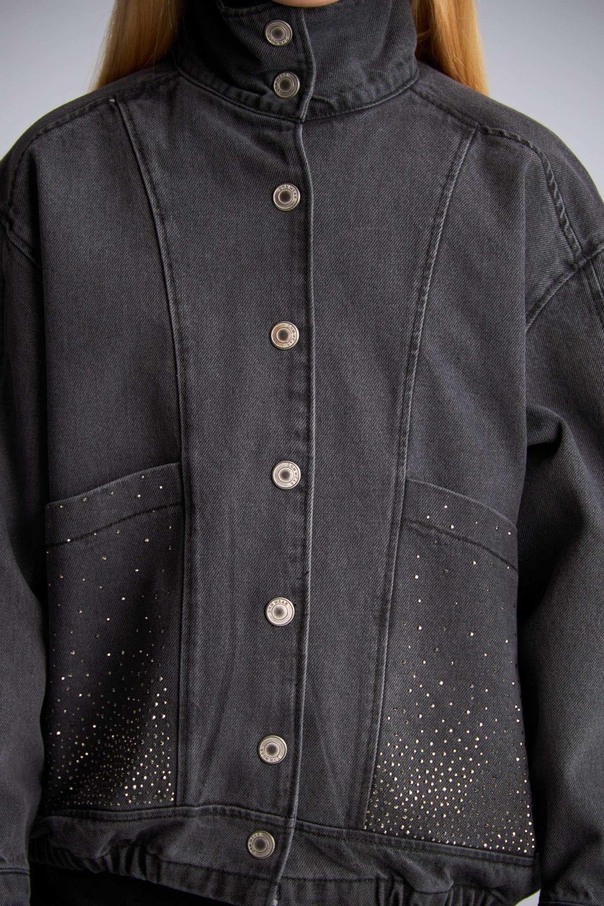 100% Cotton High Collar Jean Jacket Girls