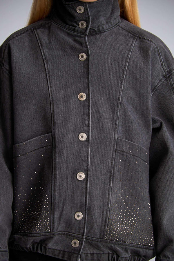 100% Cotton High Collar Jean Jacket Girls