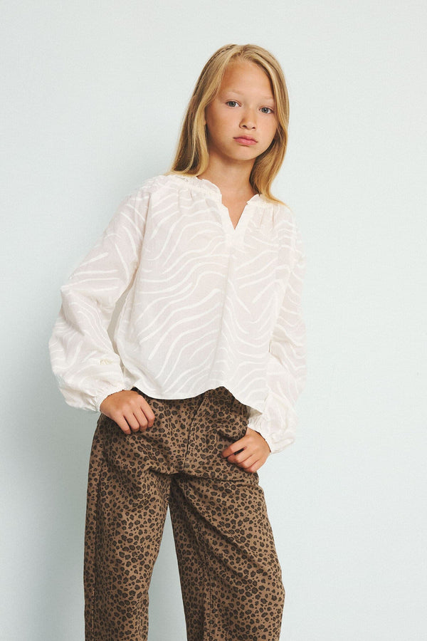100% Cotton Apaş Collar Balloon Long Sleeve Voile Blouse For Girls