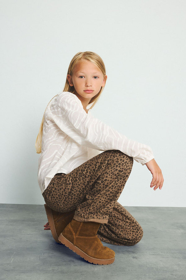 100% Cotton Apaş Collar Balloon Long Sleeve Voile Blouse For Girls