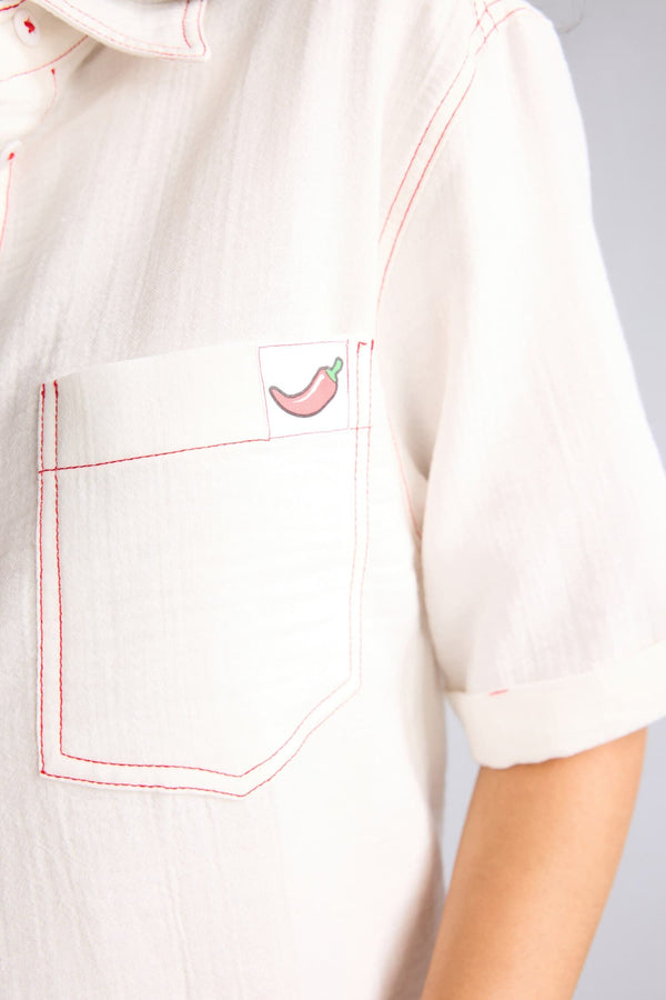 100% Cotton Overless Muslin Short Sleeve Embroidery Detailed Shirt