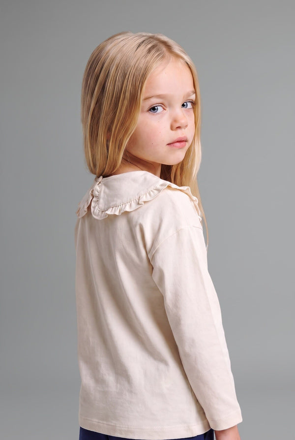 100% Cotton Ruffle Collar Detailed 2-Piece Light Pink Set Baby Girl