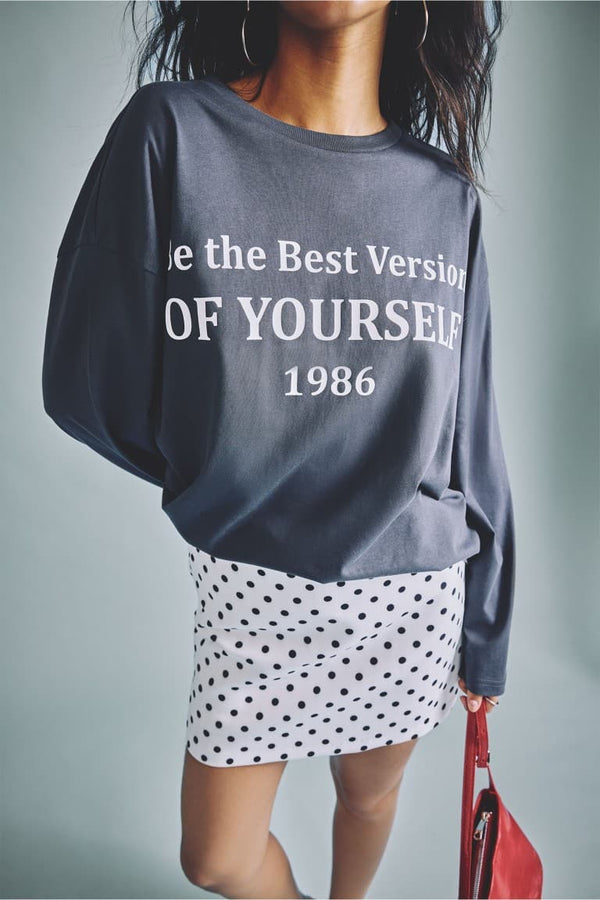 100% Cotton Overless Crew Neck Printed Long Sleeve Anthracite T-Shirt