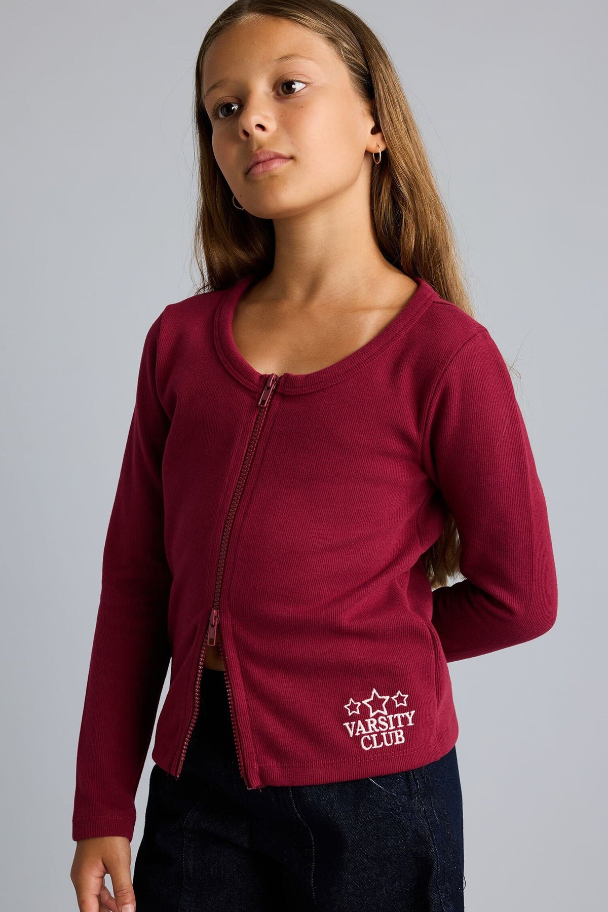 Round Neck Zippered Printed Thessaloniki Fabric Cardigan Girl