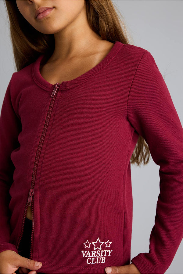 Round Neck Zippered Printed Thessaloniki Fabric Cardigan Girl