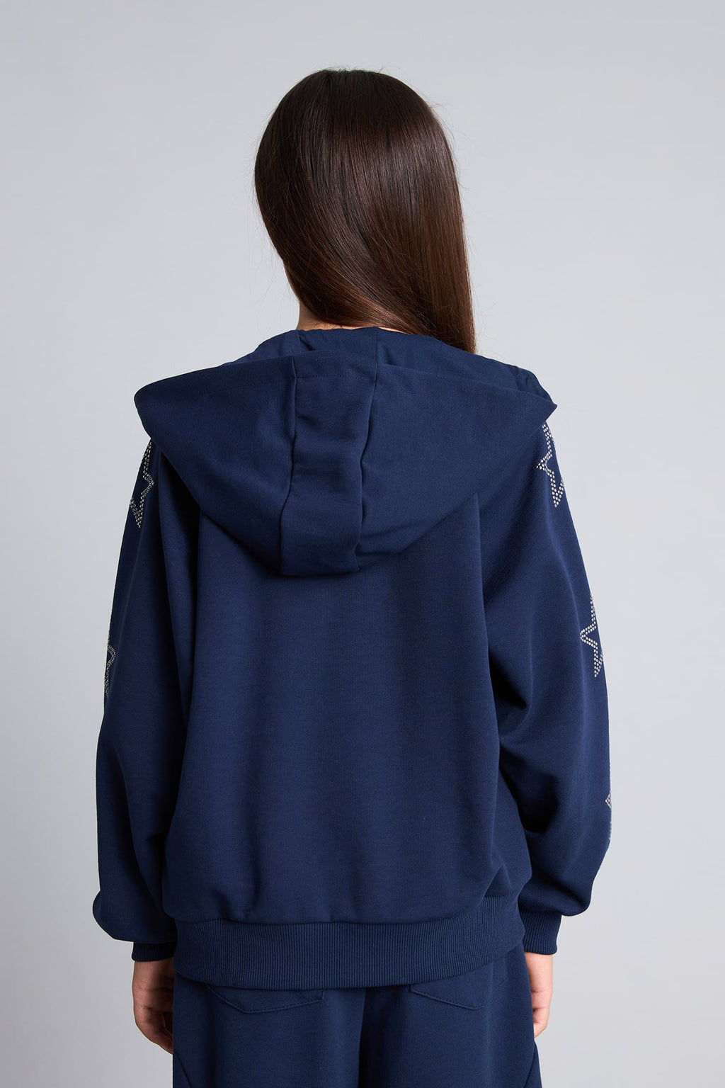 Hooded Zippered Star Detailed Sweatshirt Cardigan Girl