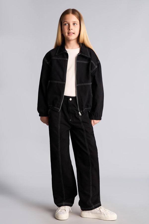 100% Cotton Contrast Stitched Barrel Fit Stretch Strappy Leg Gabardine Pants Girls