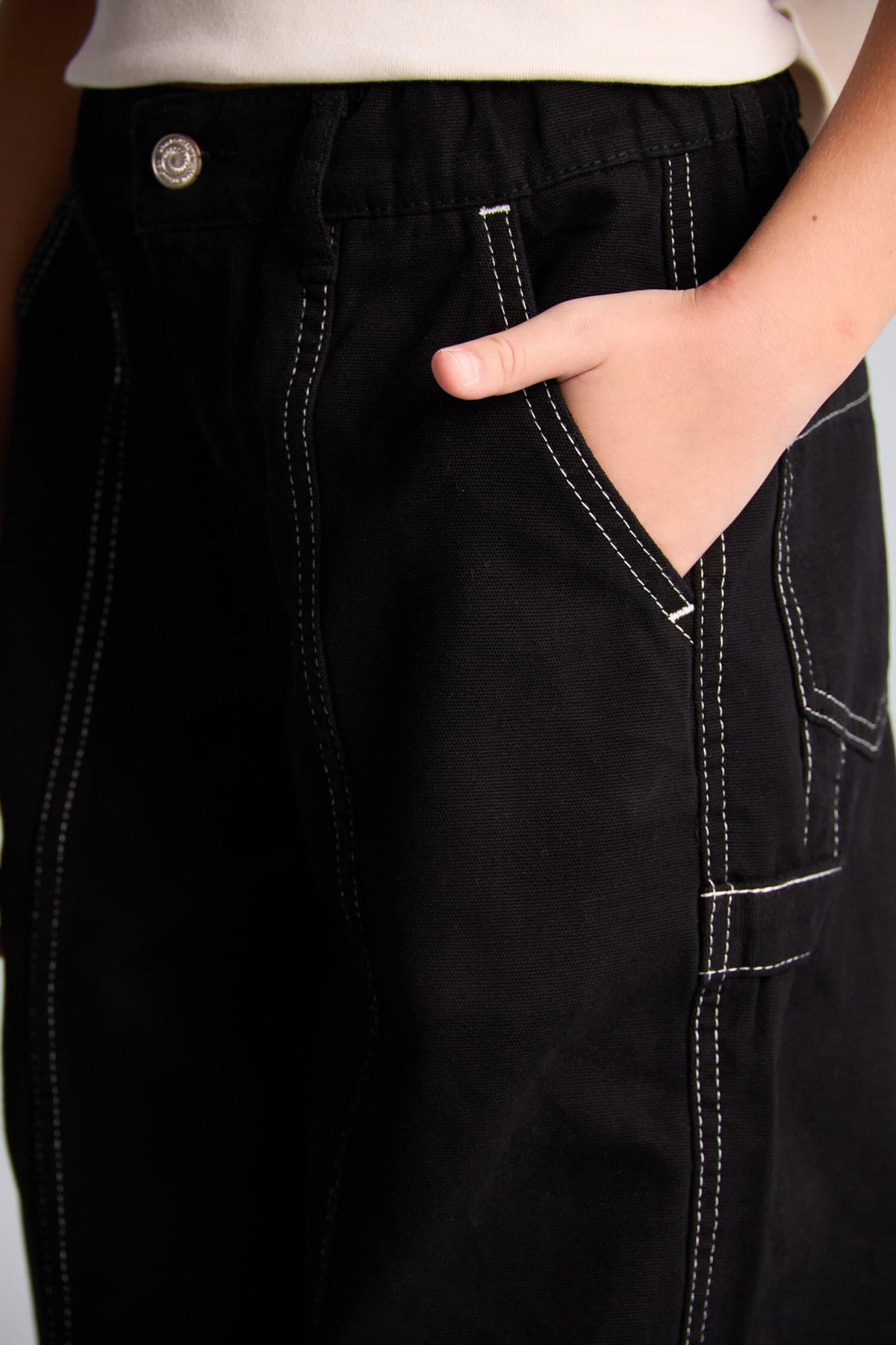 100% Cotton Contrast Stitched Barrel Fit Stretch Strappy Leg Gabardine Pants Girls
