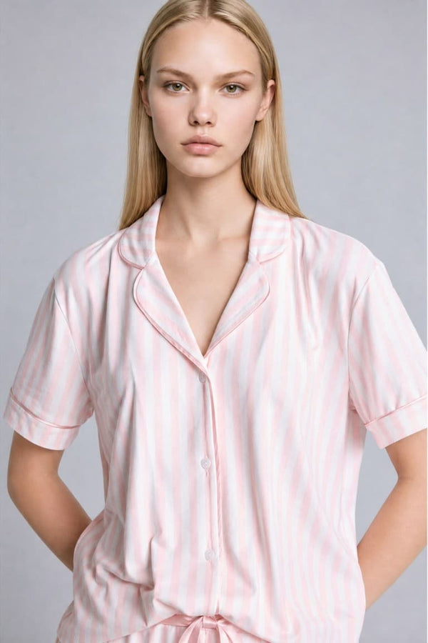 Regular Fit Short Sleeve 2-Piece Softshell Pink Pajama Set