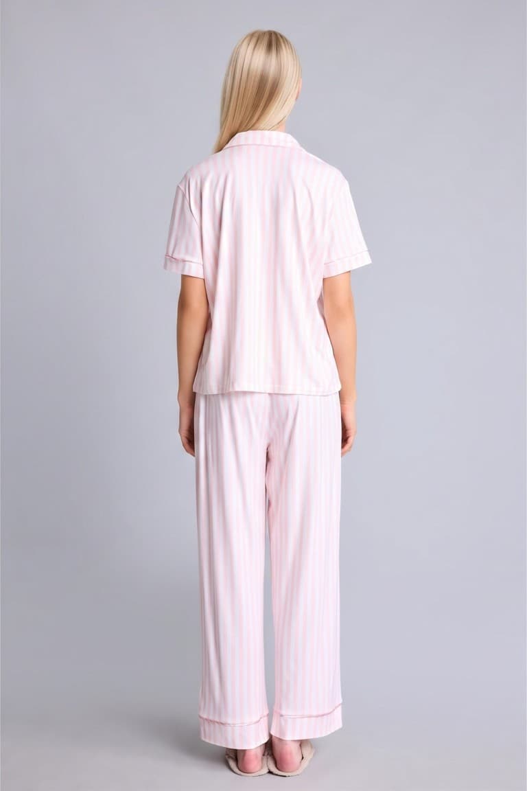 Regular Fit Short Sleeve 2-Piece Softshell Pink Pajama Set