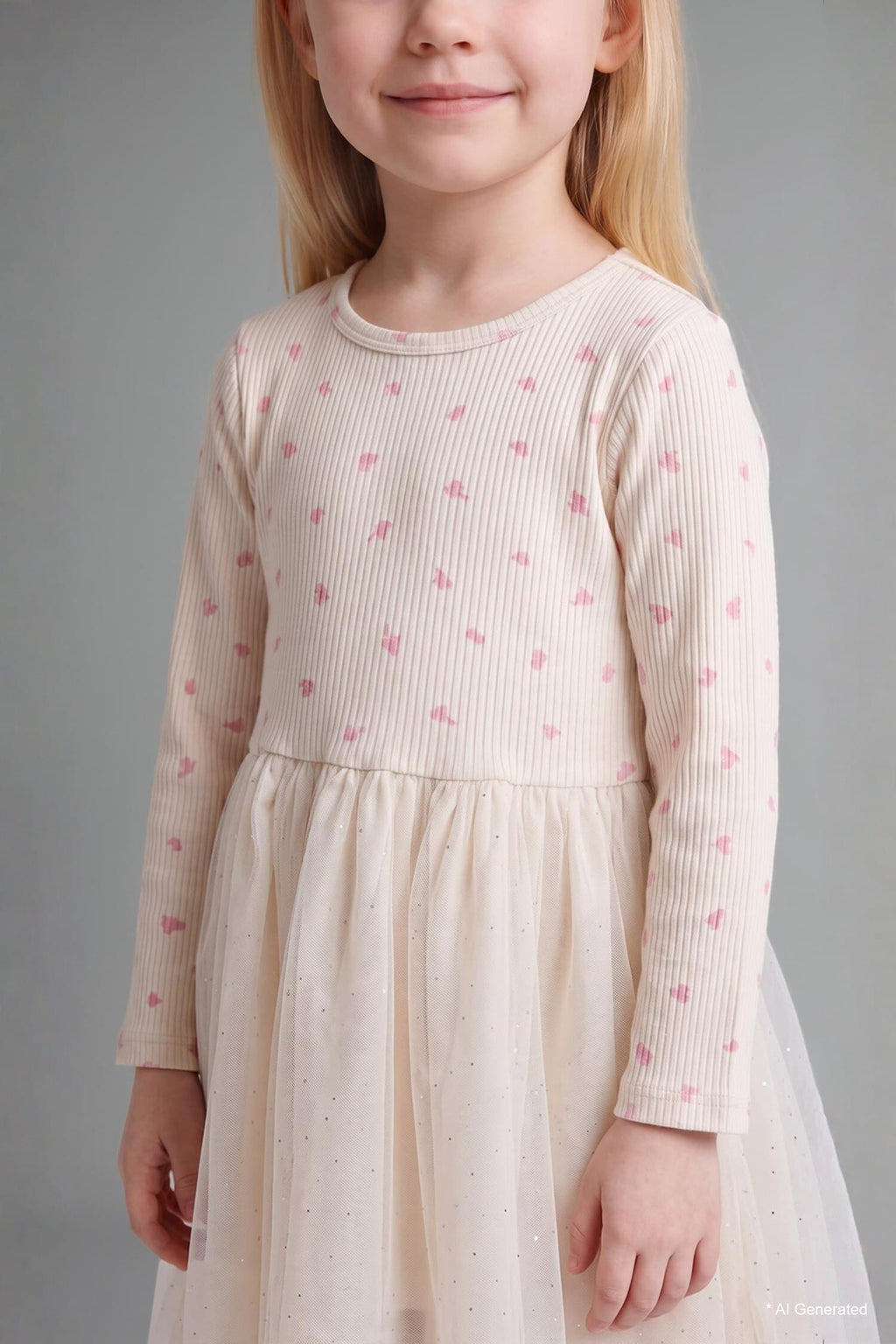 Cotton Embroidered Long Sleeve Ribbed Light Pink Dress Baby Girl