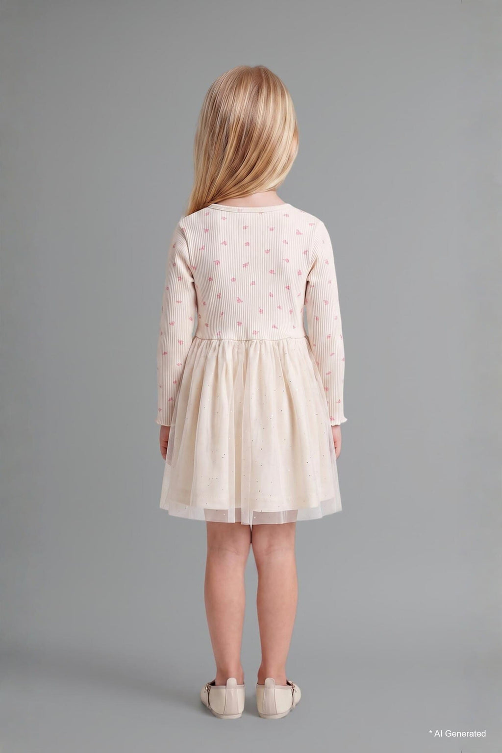 Cotton Embroidered Long Sleeve Ribbed Light Pink Dress Baby Girl