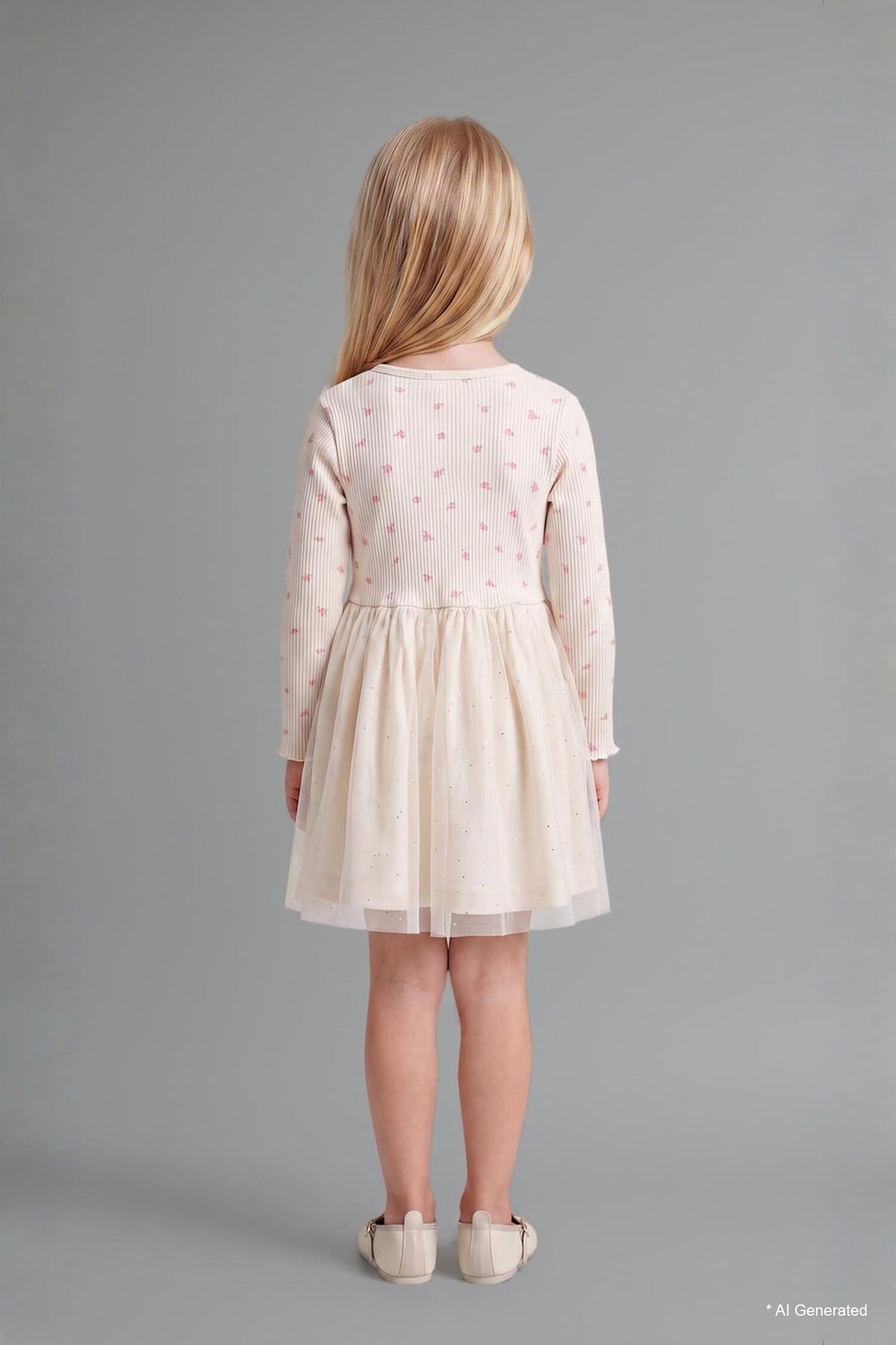 Cotton Embroidered Long Sleeve Ribbed Light Pink Dress Baby Girl
