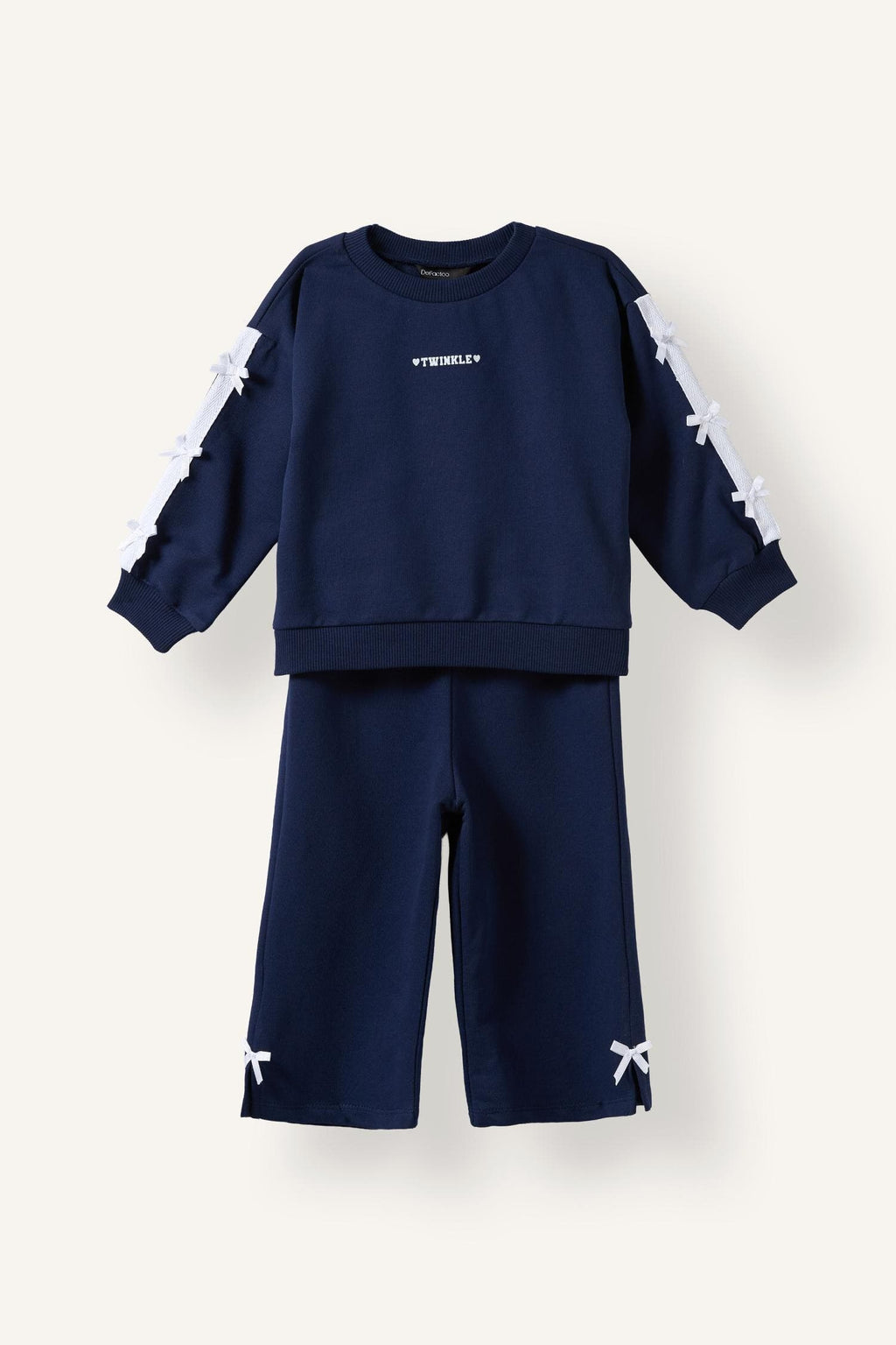 100% Cotton Bow Detailed Printed Basic Sweatshirt Top Wide Cut Bottom 2 Set Baby Girl