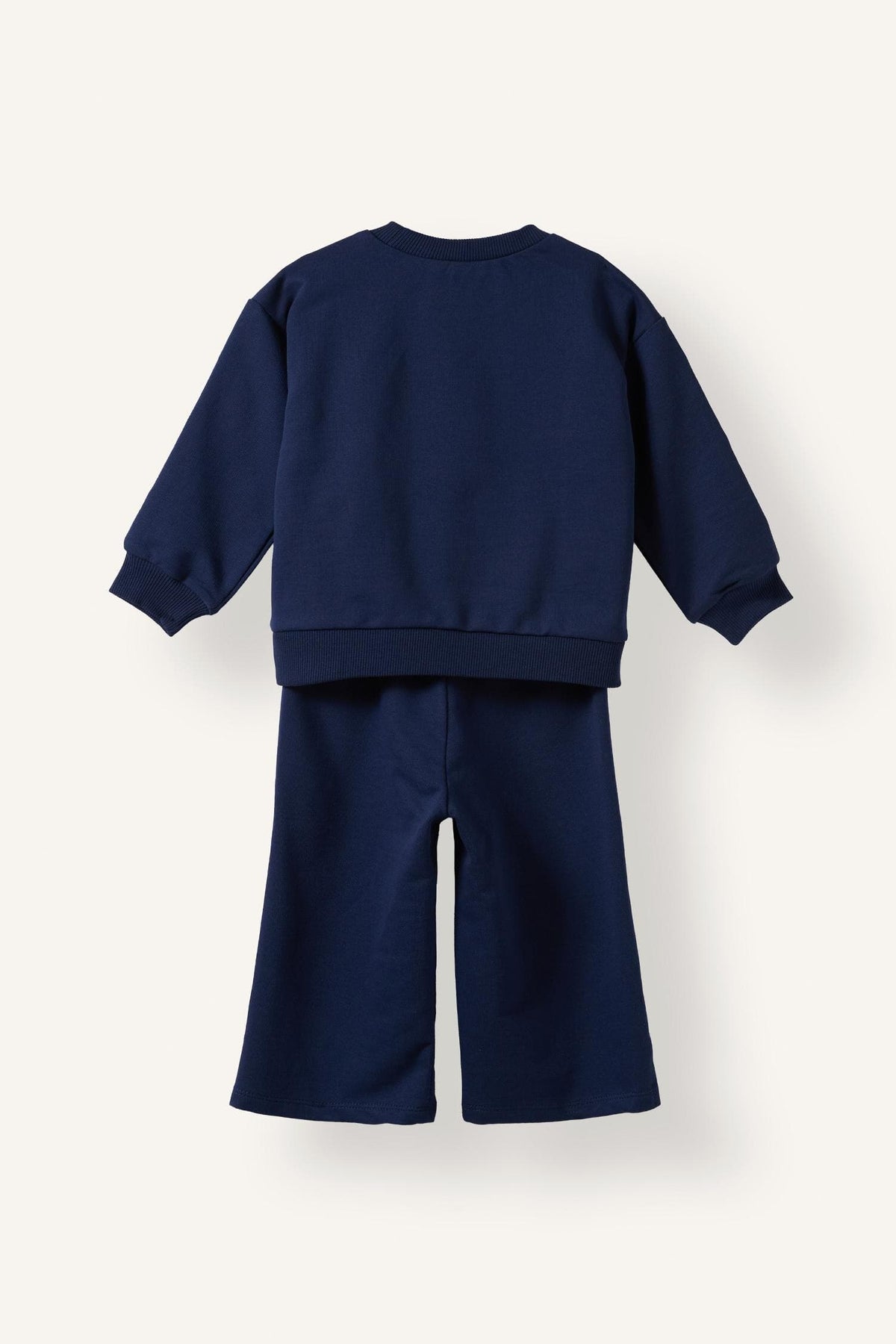 100% Cotton Bow Detailed Printed Basic Sweatshirt Top Wide Cut Bottom 2 Set Baby Girl
