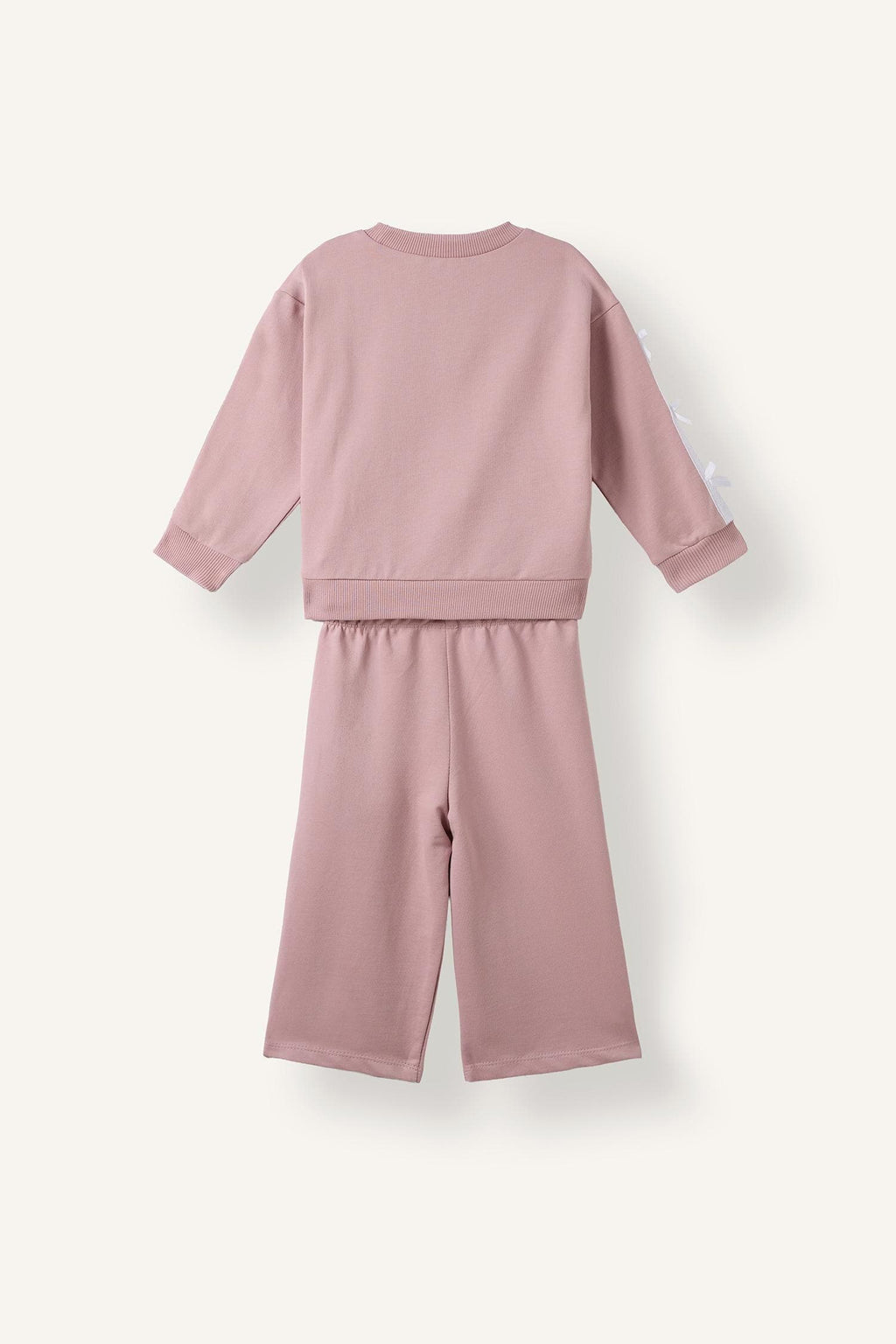 100% Cotton Bow Detailed Printed Basic Sweatshirt Top Wide Cut Bottom 2 Set Baby Girl
