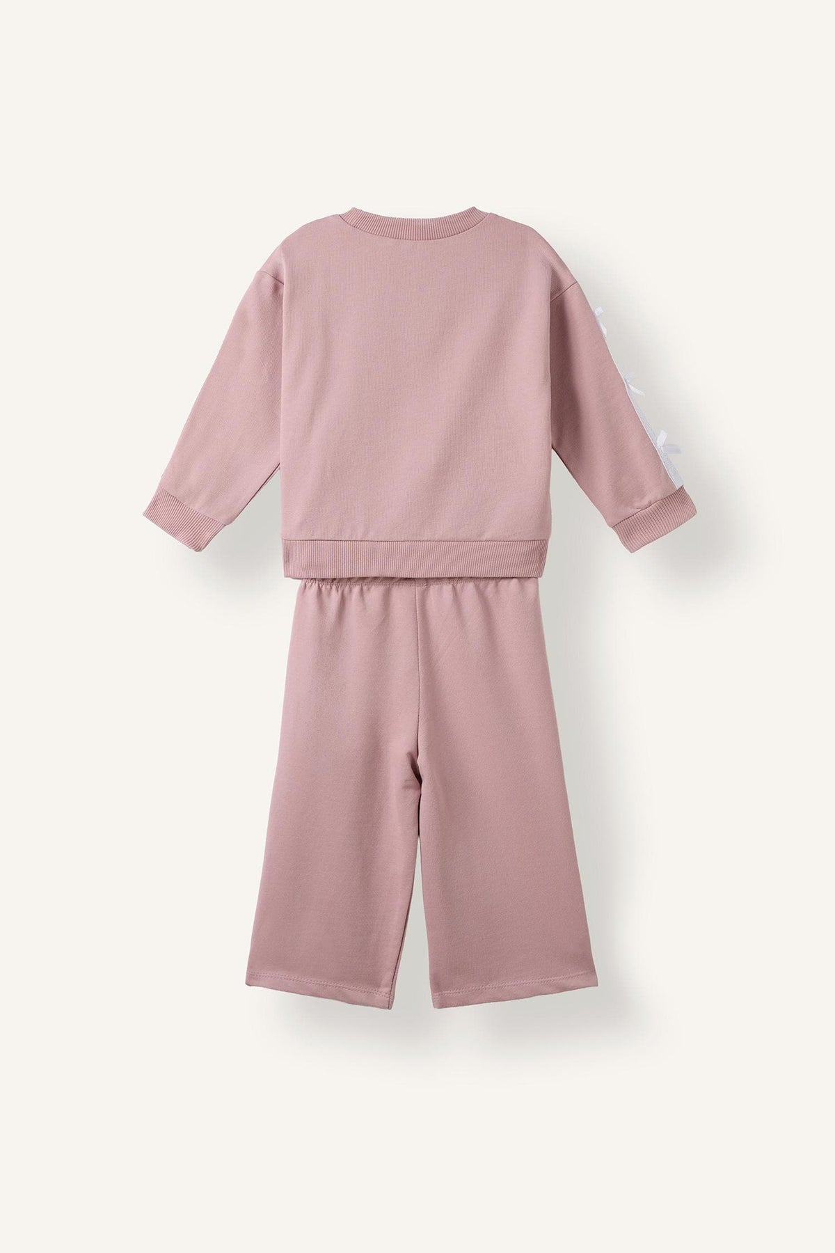 100% Cotton Bow Detailed Printed Basic Sweatshirt Top Wide Cut Bottom 2 Set Baby Girl