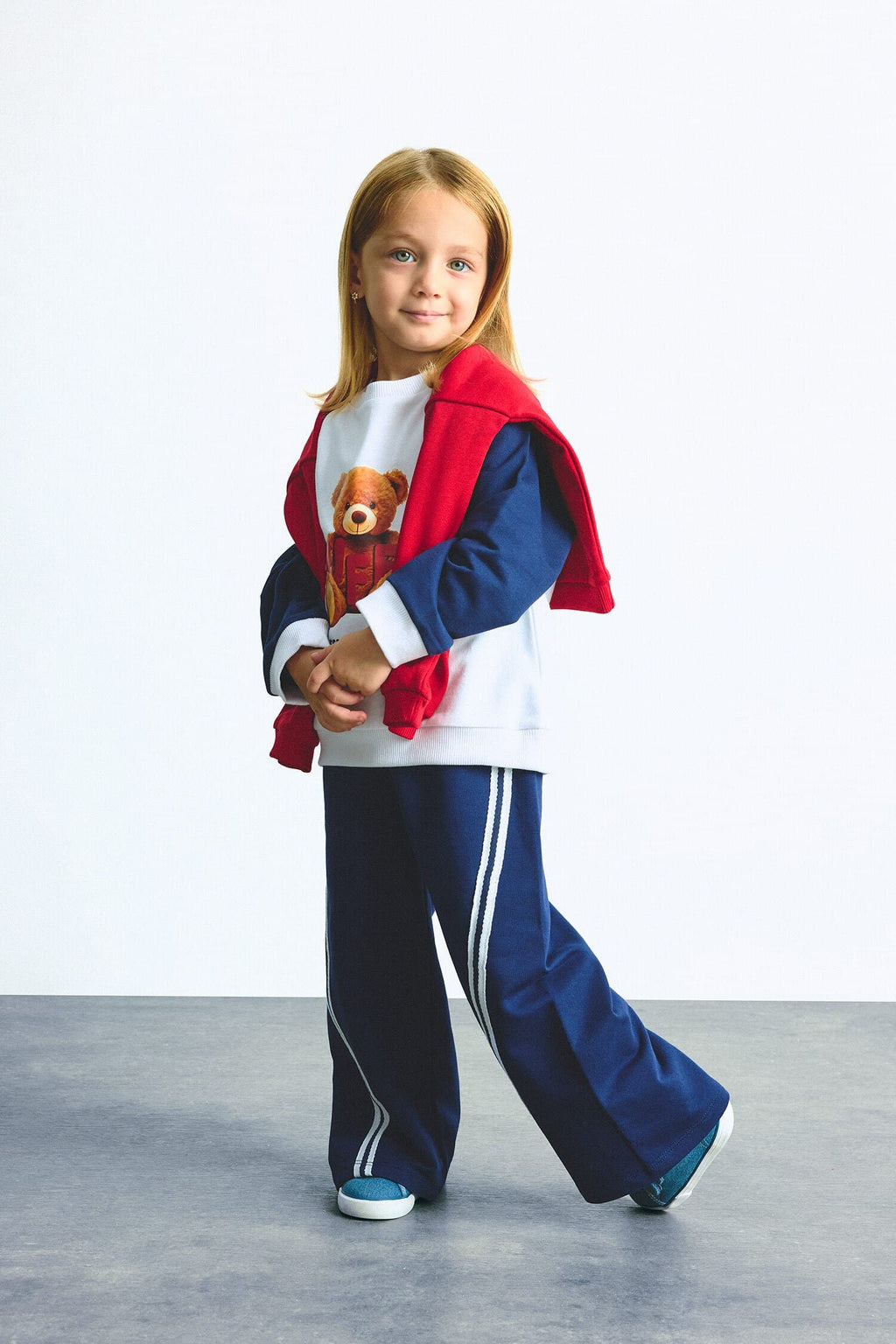 Regular Fit Teddy Bear Long Sleeve Elastic Leg Bottom 2 Set Baby Girl