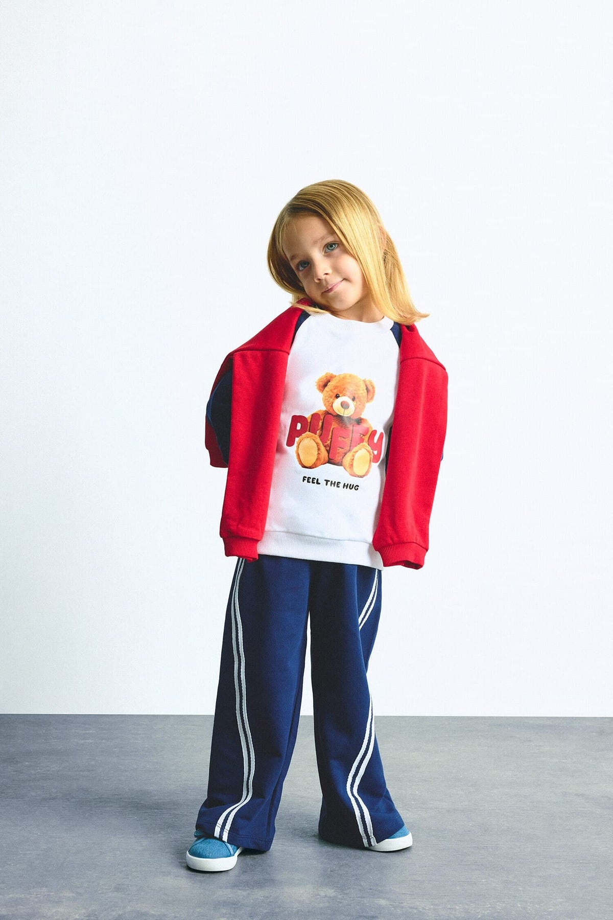 Regular Fit Teddy Bear Long Sleeve Elastic Leg Bottom 2 Set Baby Girl