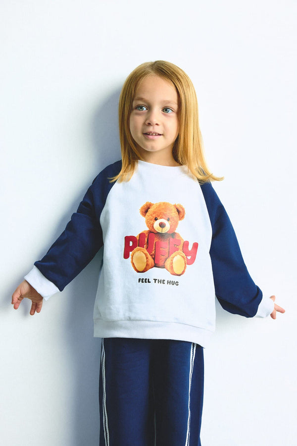 Regular Fit Teddy Bear Long Sleeve Elastic Leg Bottom 2 Set Baby Girl