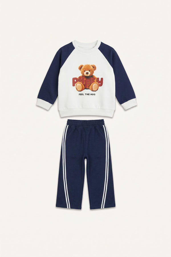 Regular Fit Teddy Bear Long Sleeve Elastic Leg Bottom 2 Set Baby Girl