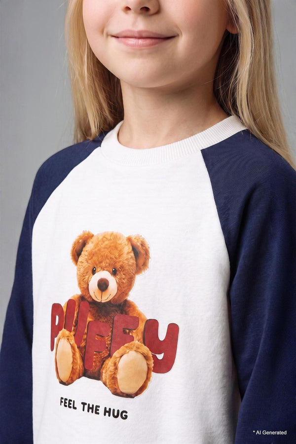 Regular Fit Teddy Bear Long Sleeve Elastic Leg Bottom 2 Set Baby Girl