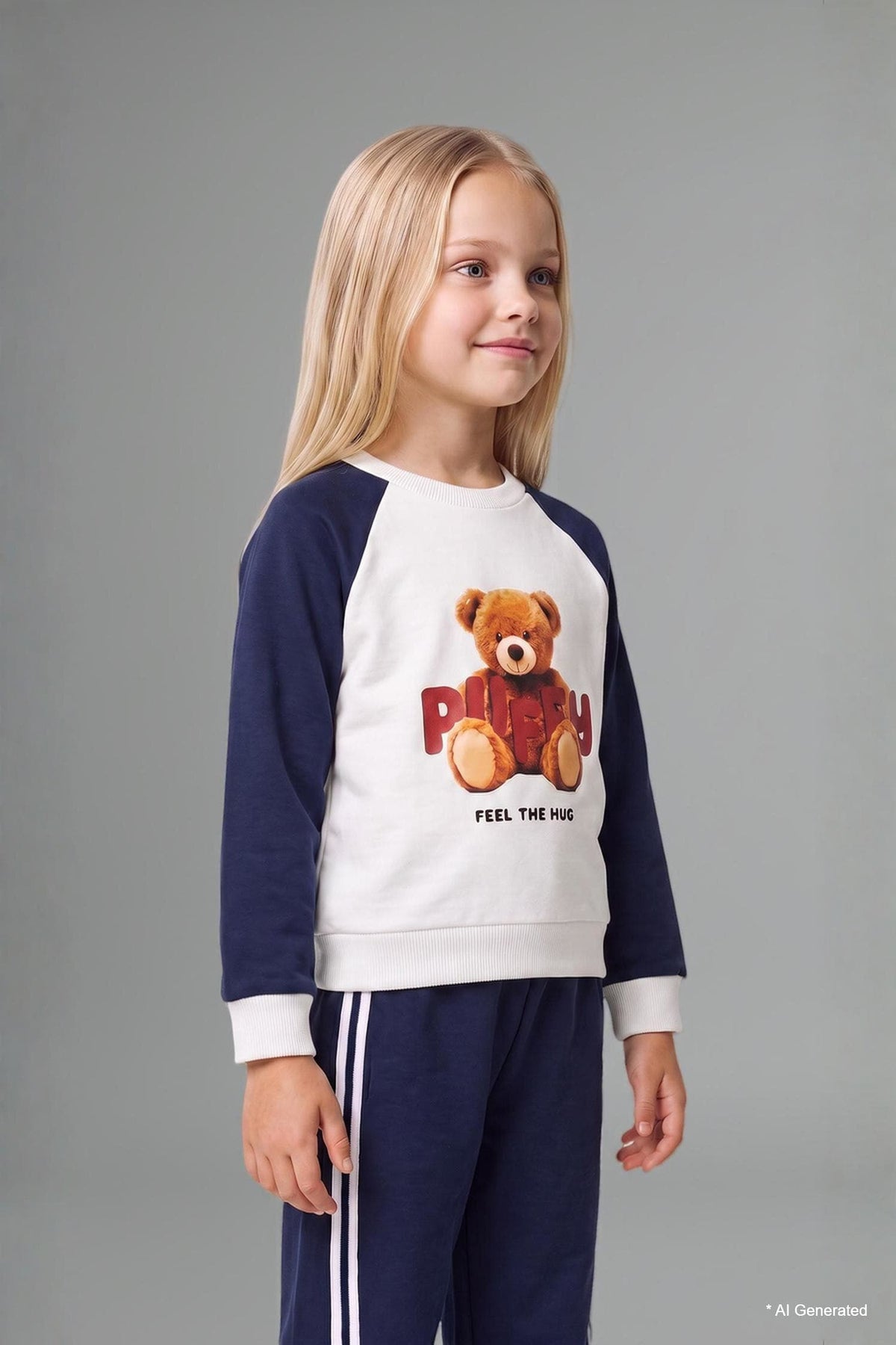 Regular Fit Teddy Bear Long Sleeve Elastic Leg Bottom 2 Set Baby Girl