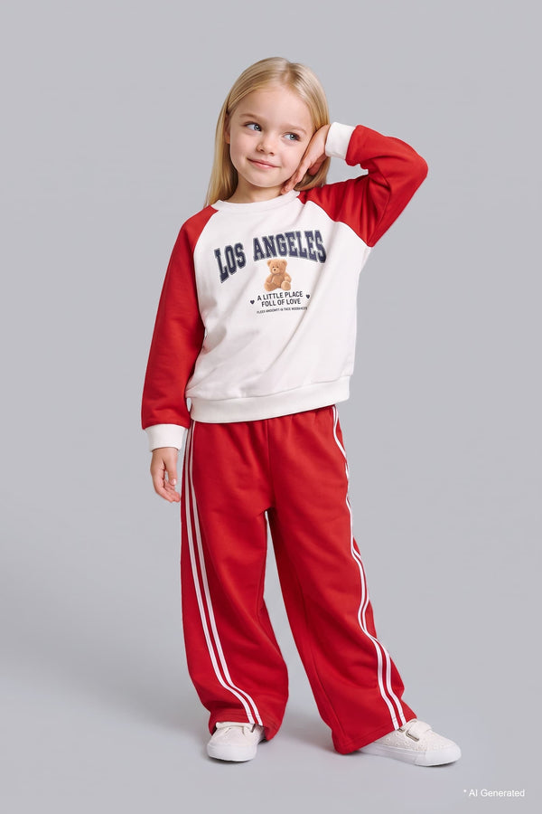 Regular Fit Teddy Bear Long Sleeve Elastic Leg Bottom 2 Set Baby Girl