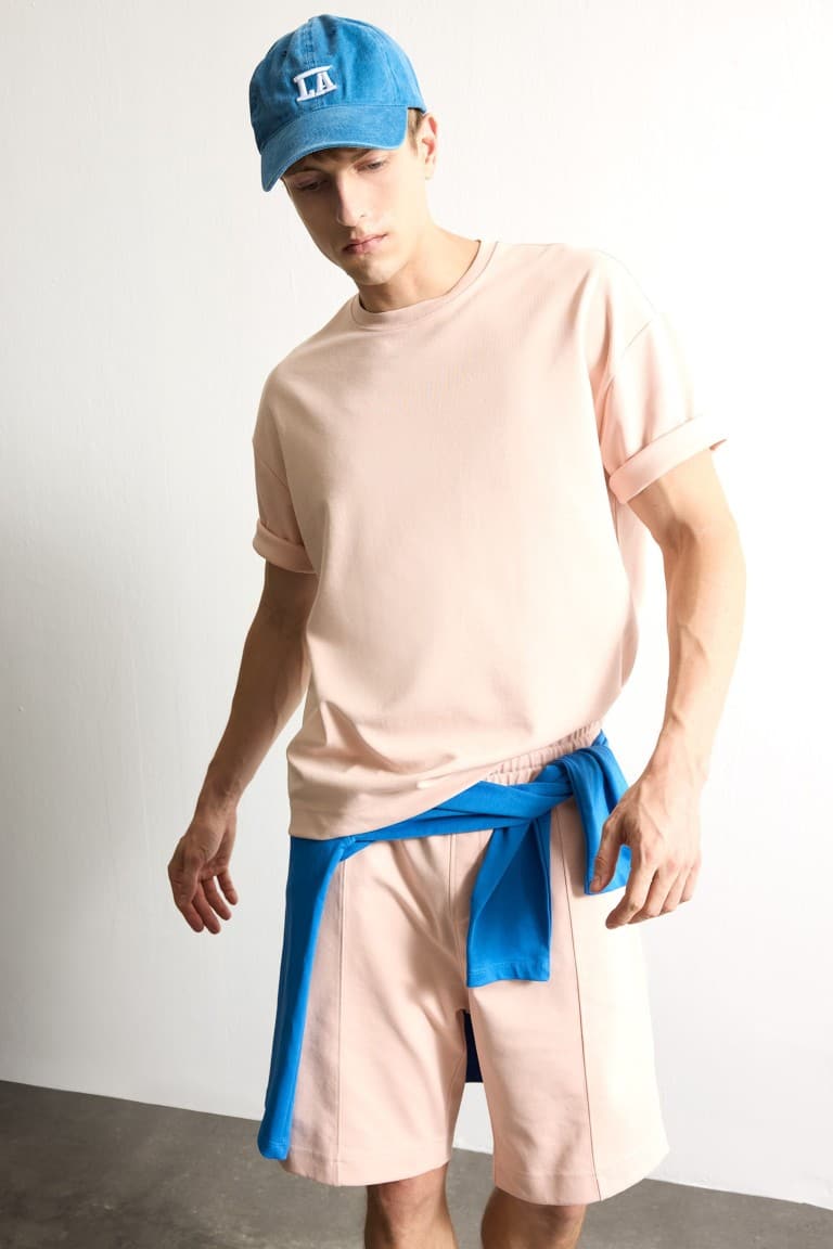Boxy Fit Crew Neck Off Shoulder Rolled Sleeve Basic T-Shirt