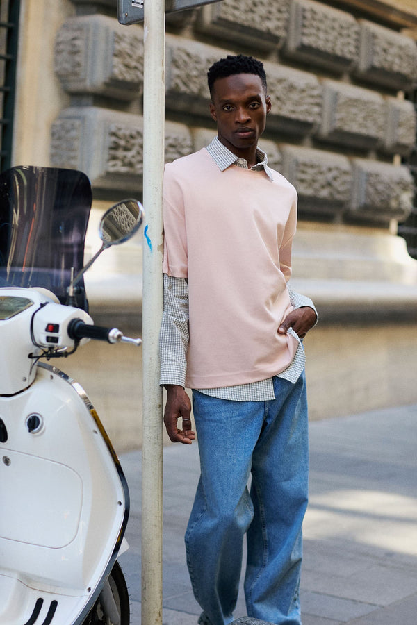 Boxy Fit Crew Neck Off Shoulder Rolled Sleeve Basic T-Shirt