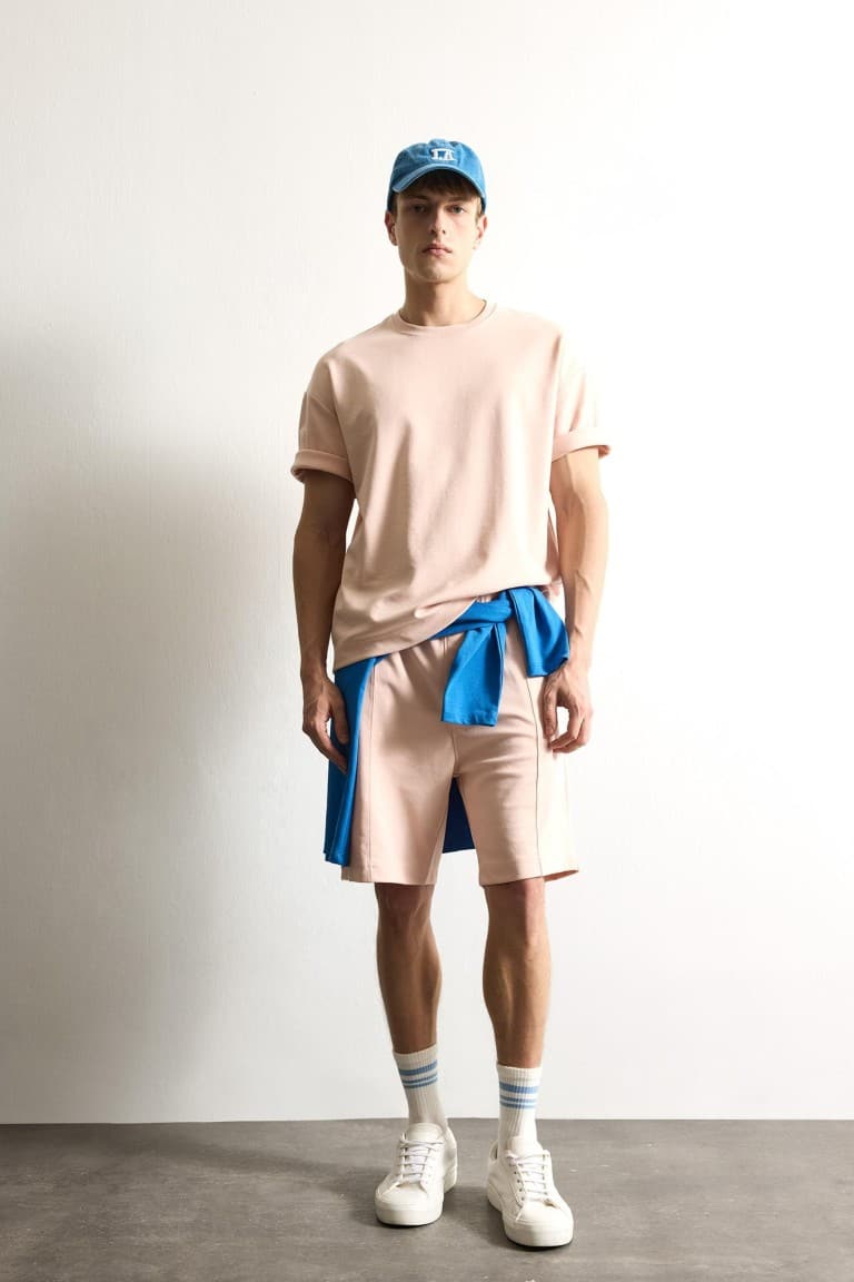 Boxy Fit Crew Neck Off Shoulder Rolled Sleeve Basic T-Shirt