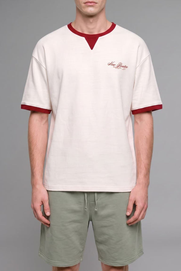 100% Cotton Boxy Fit Crew Neck Short Sleeve Red T-Shirt