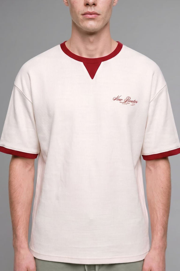 100% Cotton Boxy Fit Crew Neck Short Sleeve Red T-Shirt