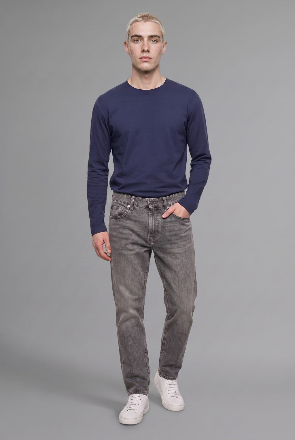Boxy Fit Crew Neck Cotton Long Sleeve Basic T-Shirt
