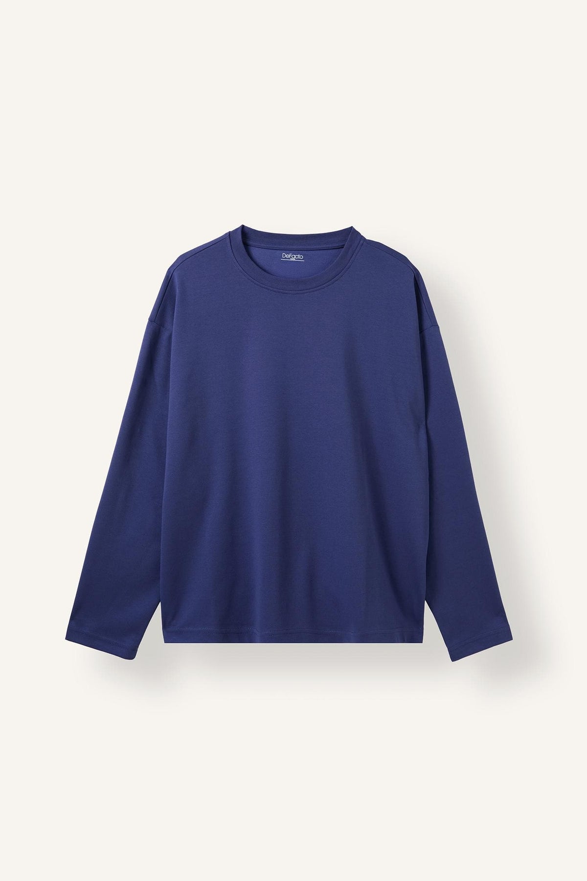 Boxy Fit Crew Neck Cotton Long Sleeve Basic T-Shirt