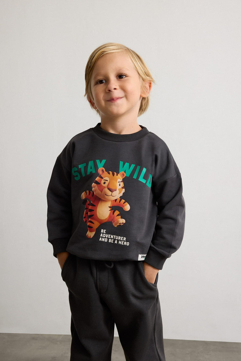 100% Cotton Oversize Tiger Printed and Written Long Sleeve Sweatshirt Baby Boy