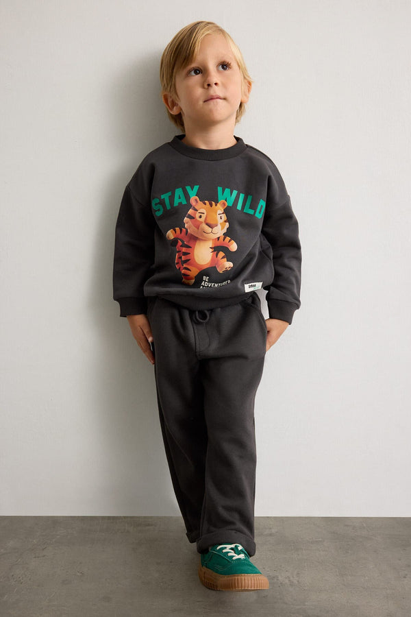 100% Cotton Oversize Tiger Printed and Written Long Sleeve Sweatshirt Baby Boy
