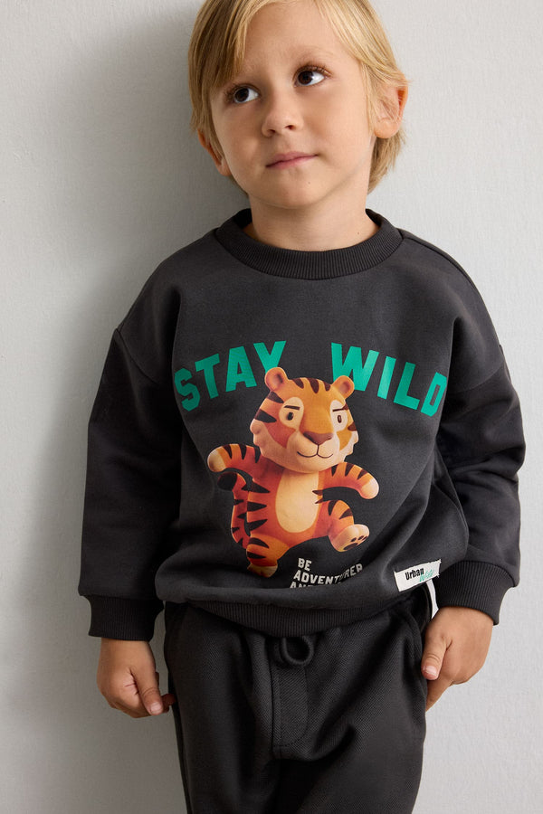 100% Cotton Oversize Tiger Printed and Written Long Sleeve Sweatshirt Baby Boy
