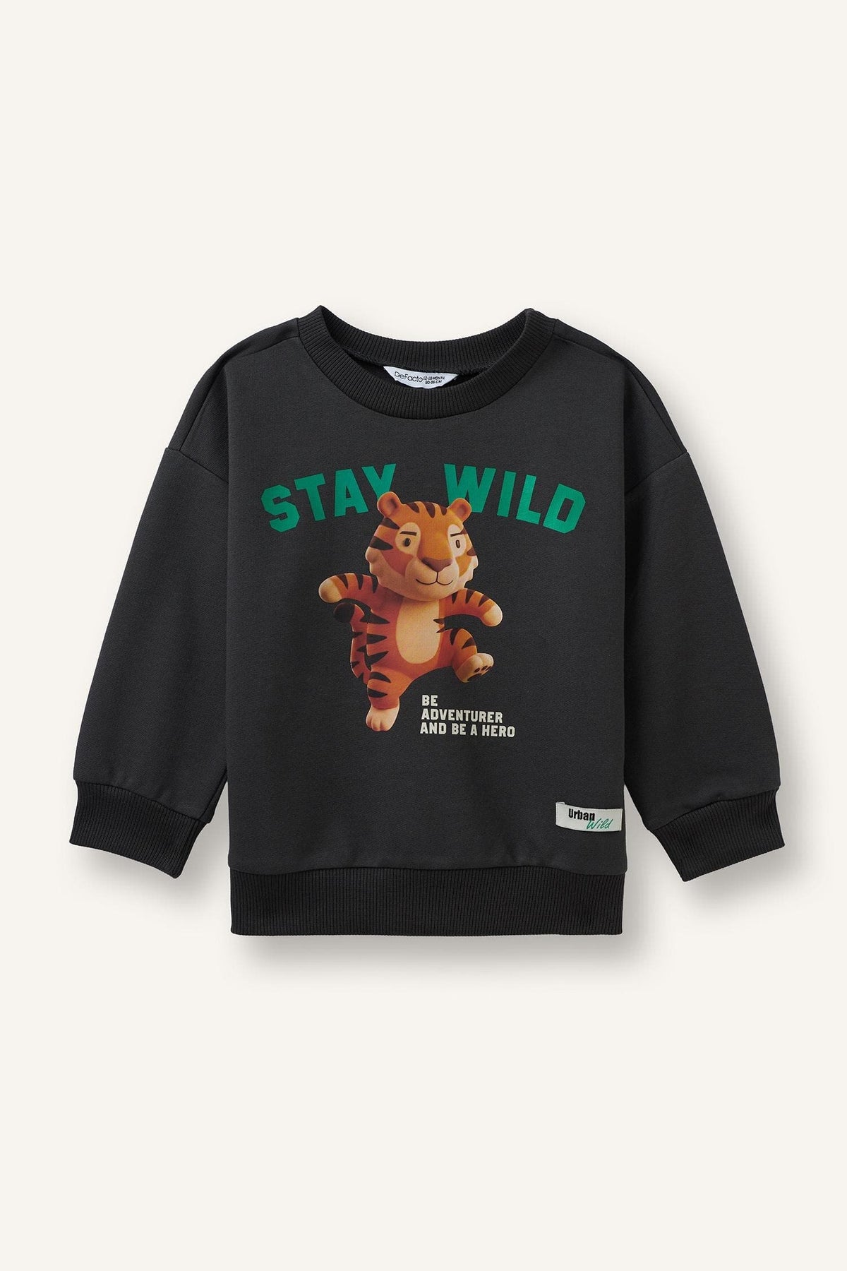 100% Cotton Oversize Tiger Printed and Written Long Sleeve Sweatshirt Baby Boy