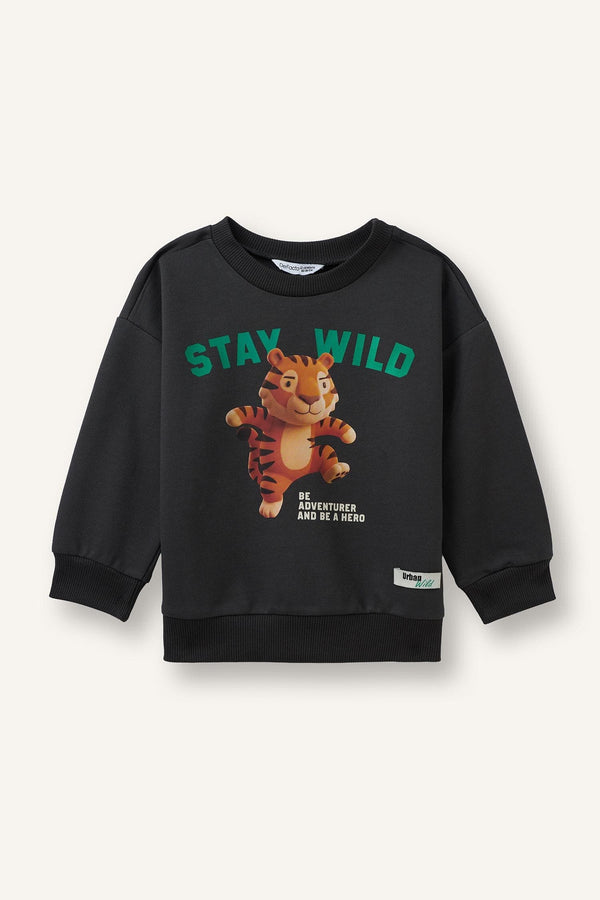 100% Cotton Oversize Tiger Printed and Written Long Sleeve Sweatshirt Baby Boy
