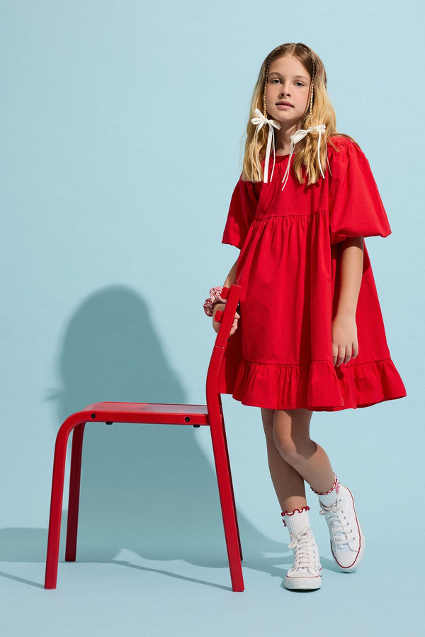 100% Cotton Short Sleeve Poplin Dress Girls