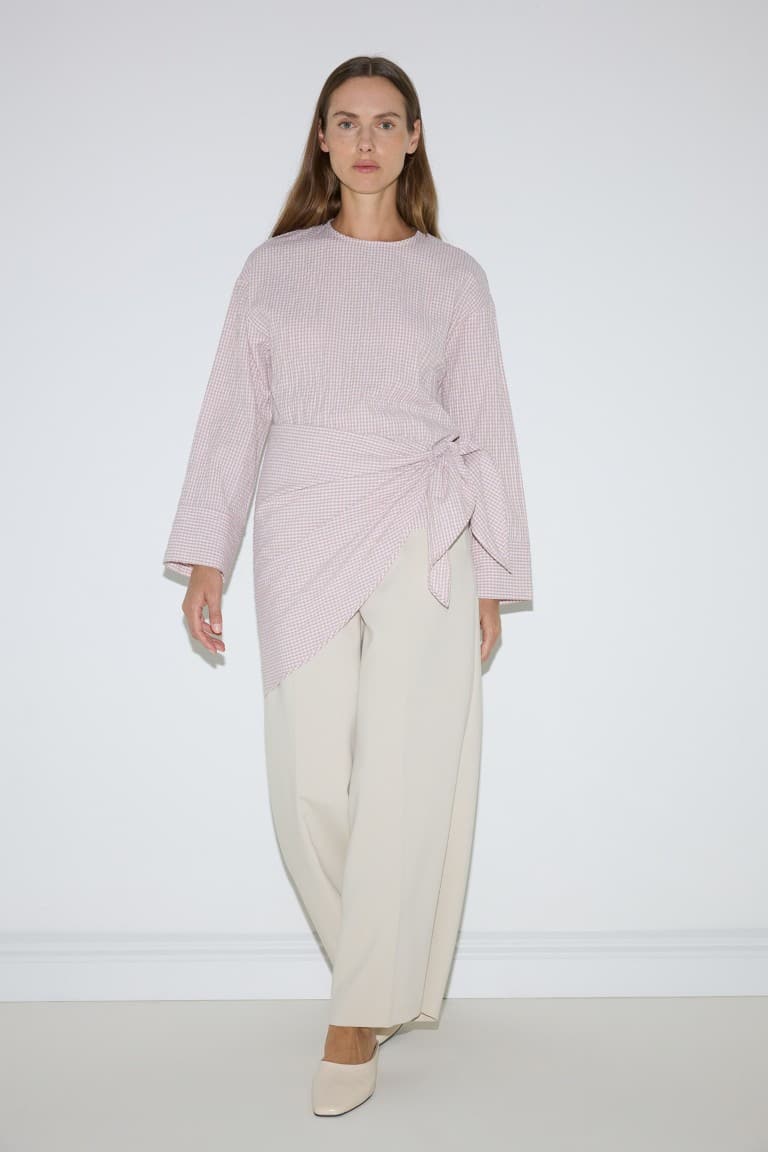 Cotton Regular Fit Wrinkle Textured Fabric Long Sleeve Tunic