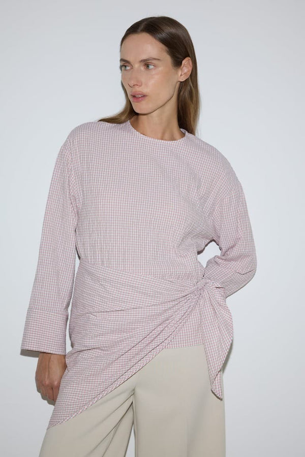 Cotton Regular Fit Wrinkle Textured Fabric Long Sleeve Tunic