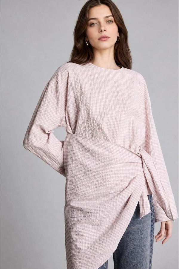 Cotton Regular Fit Wrinkle Textured Fabric Long Sleeve Tunic