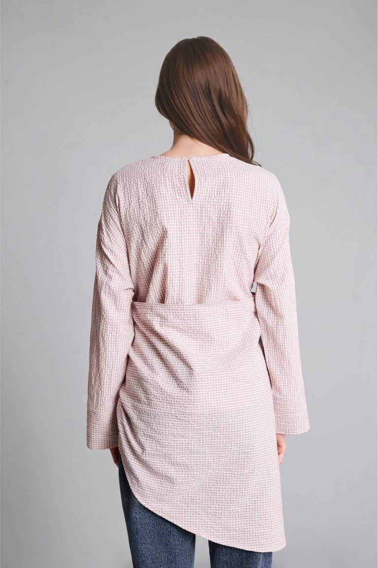 Cotton Regular Fit Wrinkle Textured Fabric Long Sleeve Tunic