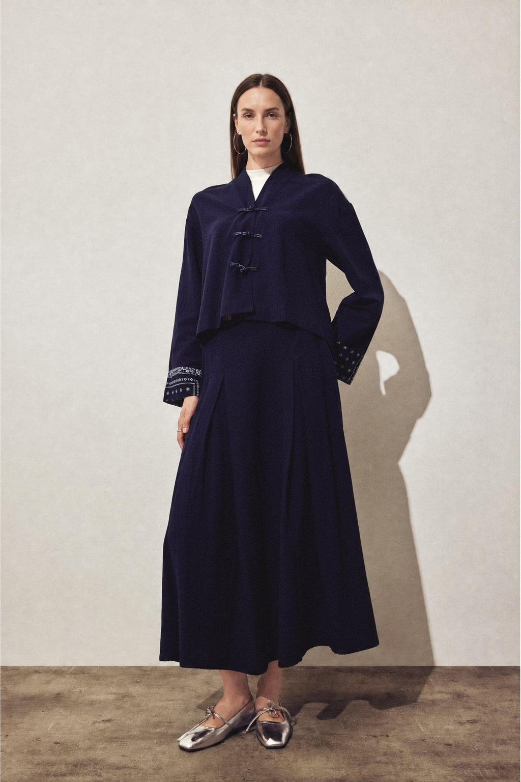 Cotton A Form Linen Blend Midi Skirt